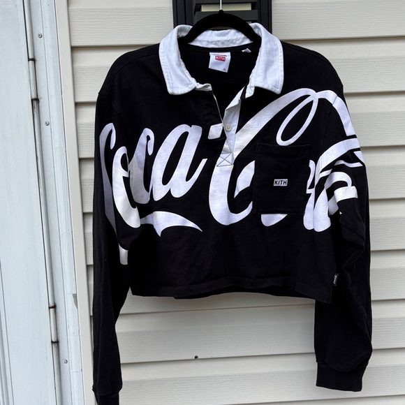 Kith Coca Cola Ladies Black White Logo Crop Polo-XL-RARE! - Picture 1 of 12